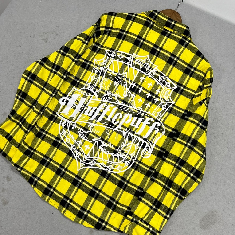 Harry‎ Potter Cakeworthy Hufflepuff Flannel Shirt Yellow Black Plaid Mens Large